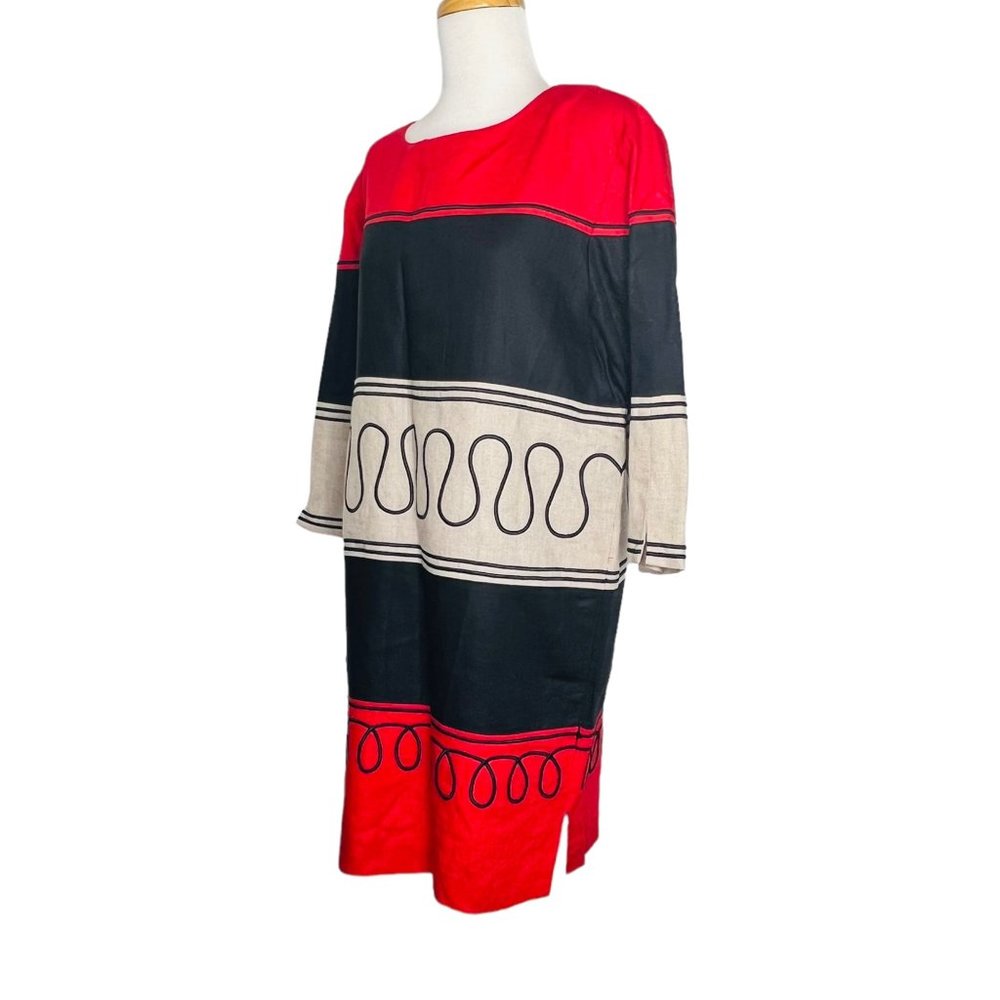 Vintage 80's Andrea Jovine Linen Color Block Tunic Dress Size 10 Hong Kong - Picture 8 of 10